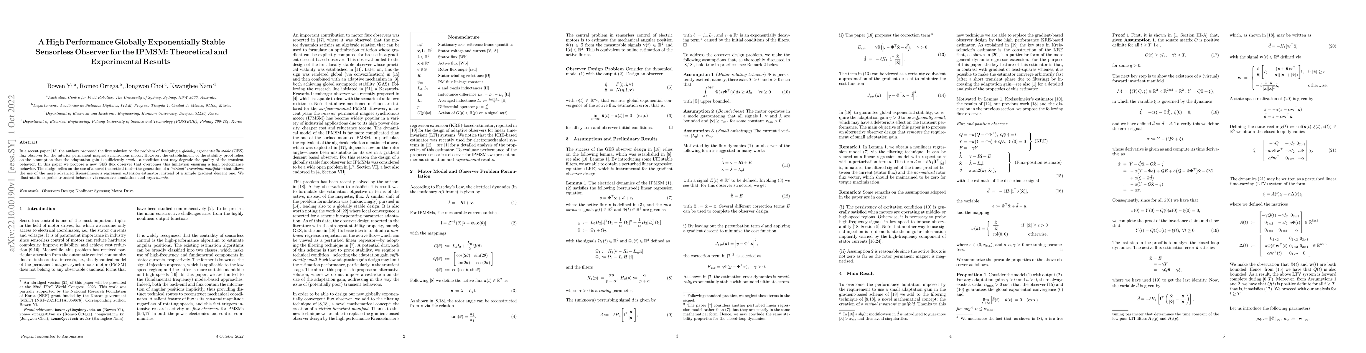 Thumbnail for A high performance globally exponentially stable sensorless observer for
  the IPMSM: Theoretical and experimental results