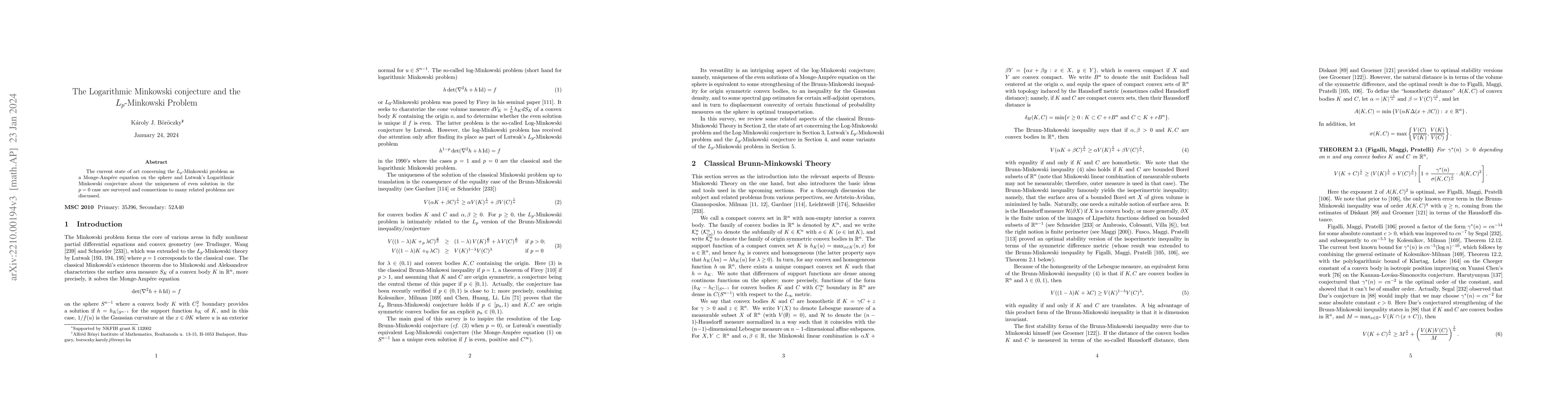 Thumbnail for The Logarithmic Minkowski conjecture and the $L_p$-Minkowski Problem