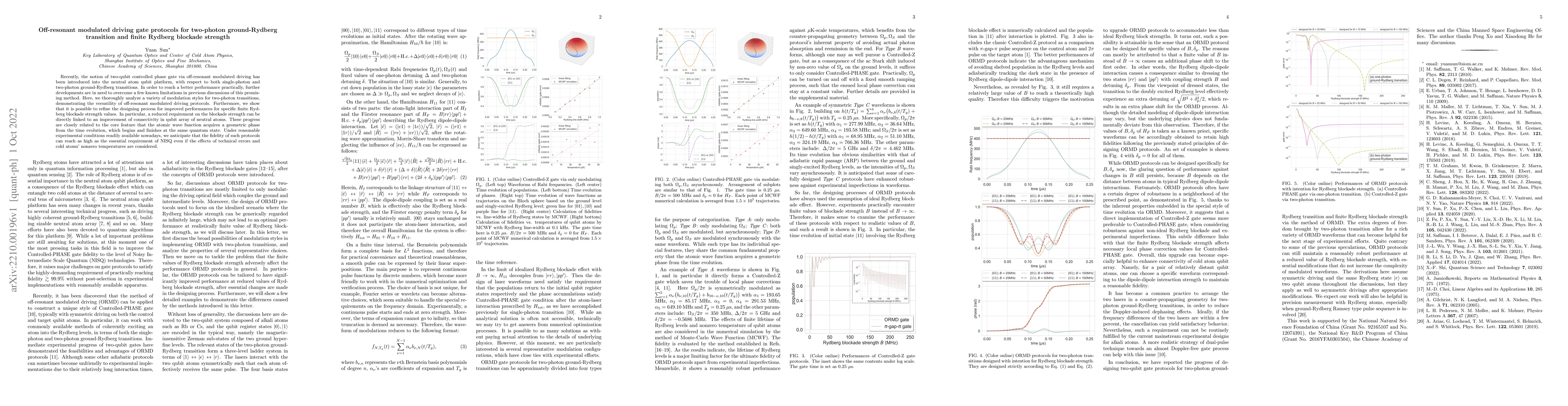 Thumbnail for Off-resonant modulated driving gate protocols for two-photon
  ground-Rydberg transition and finite Rydberg blockade strength