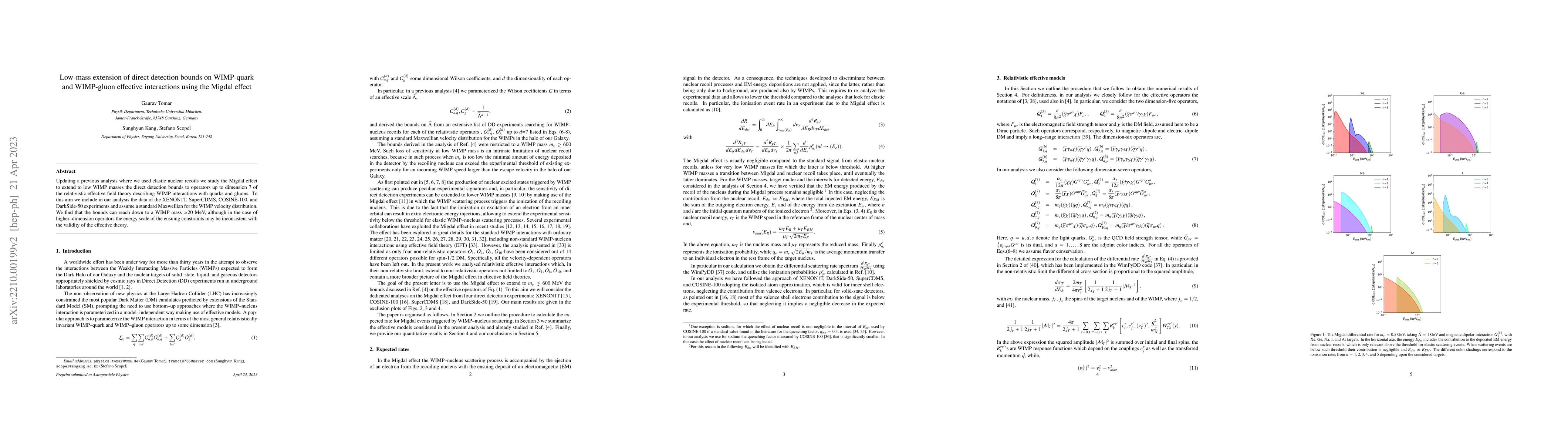 Thumbnail for Low-mass extension of direct detection bounds on WIMP-quark and
  WIMP-gluon effective interactions using the Migdal effect