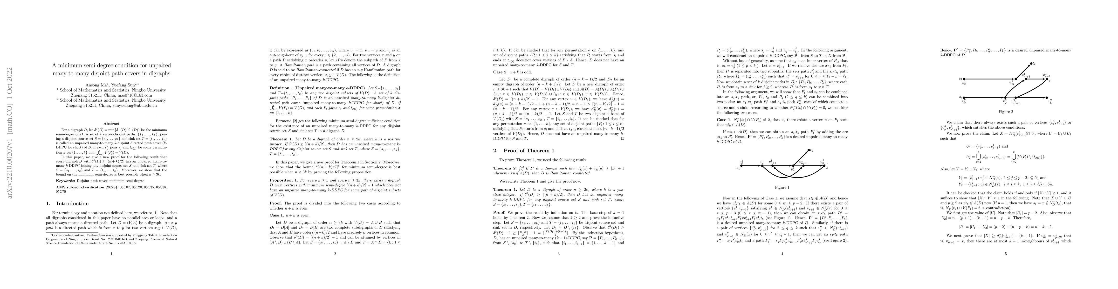 Thumbnail for A minimum semi-degree condition for unpaired many-to-many disjoint path
  covers in digraphs