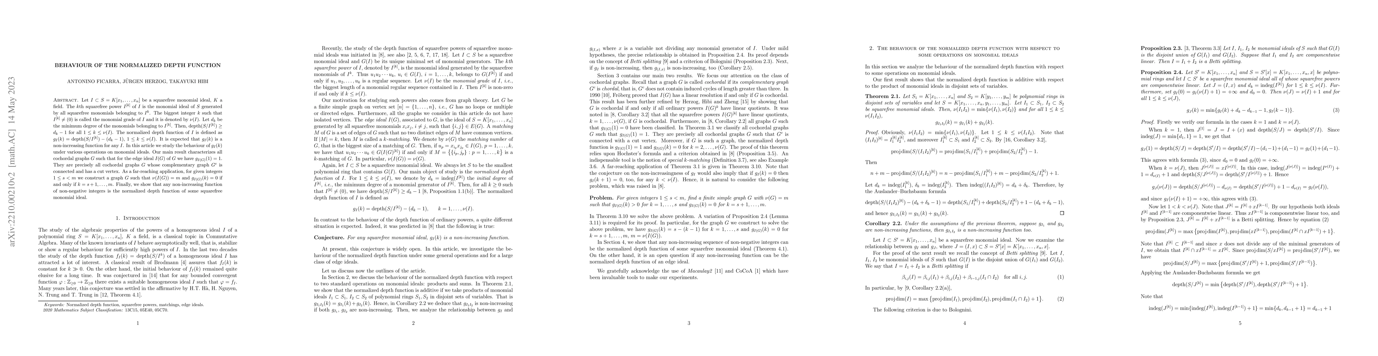 Thumbnail for Behaviour of the normalized depth function