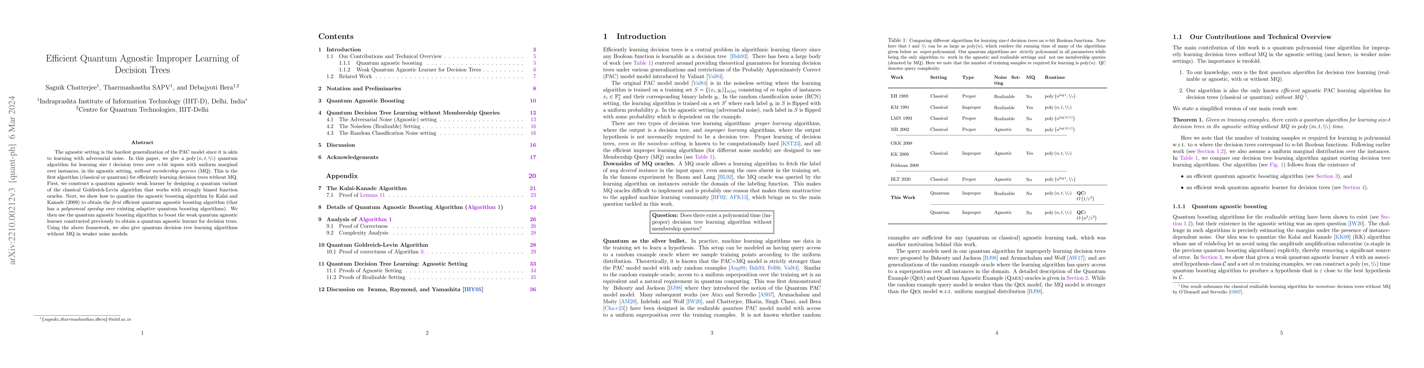 Thumbnail for Efficient Quantum Agnostic Improper Learning of Decision Trees
