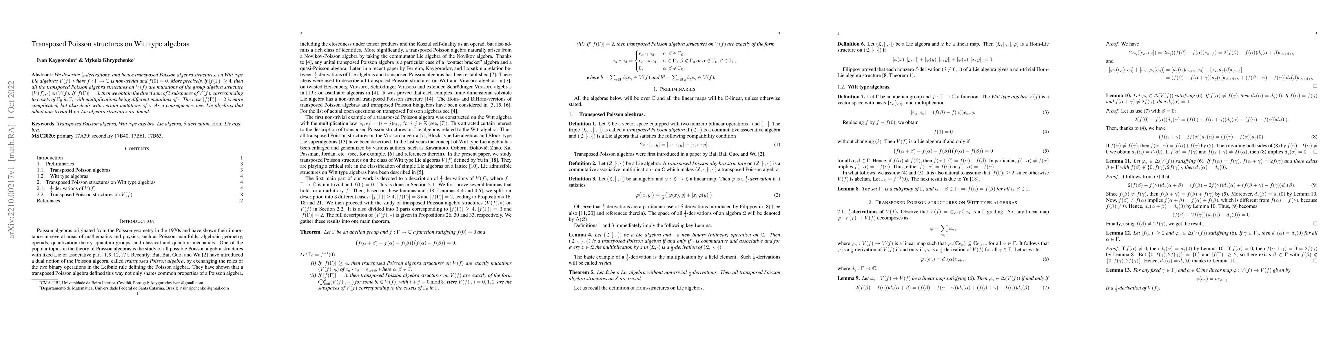 Thumbnail for Transposed Poisson structures on Witt type algebras