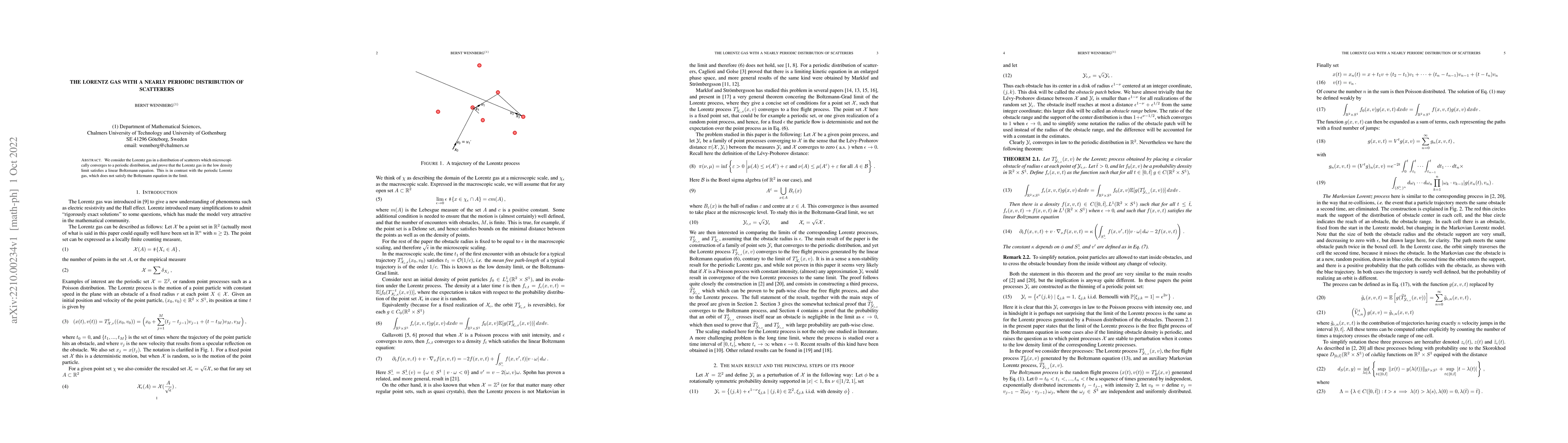 Thumbnail for The Lorentz Process with a Nearly Periodic Distribution of Scatterers