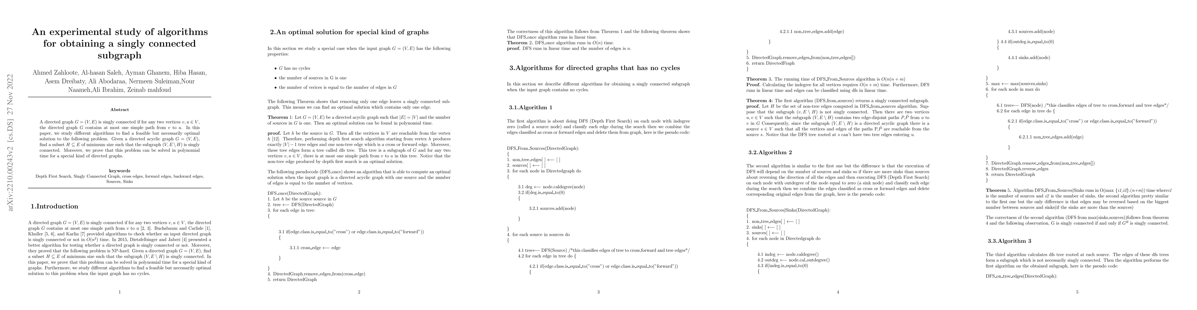 Thumbnail for An experimental study of algorithms for obtaining a singly connected
  subgraph