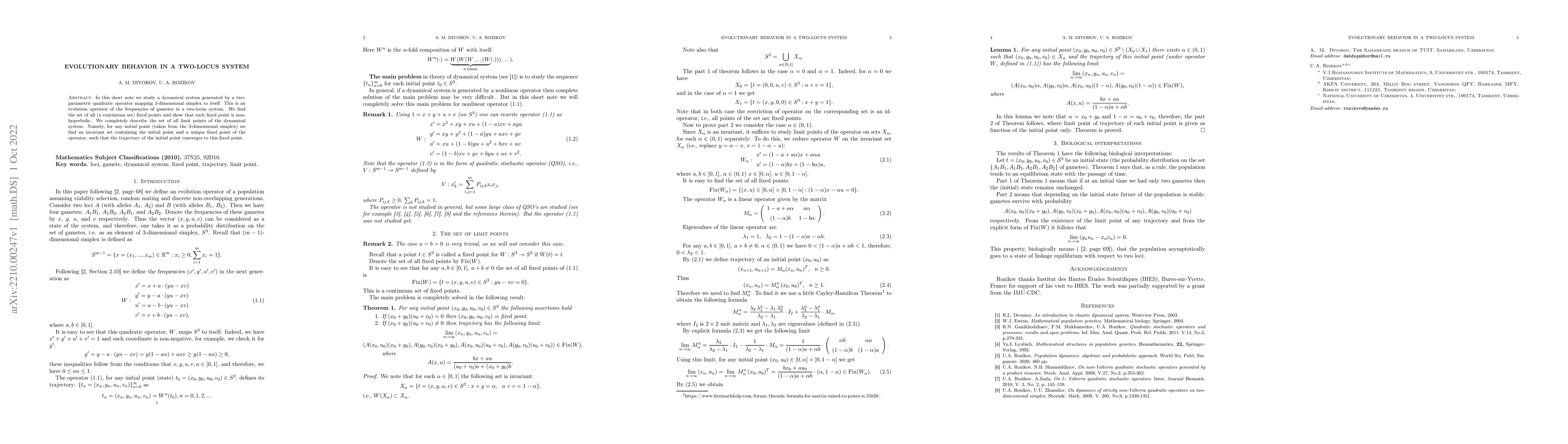 Thumbnail for Evolutionary behavior in a two-locus system