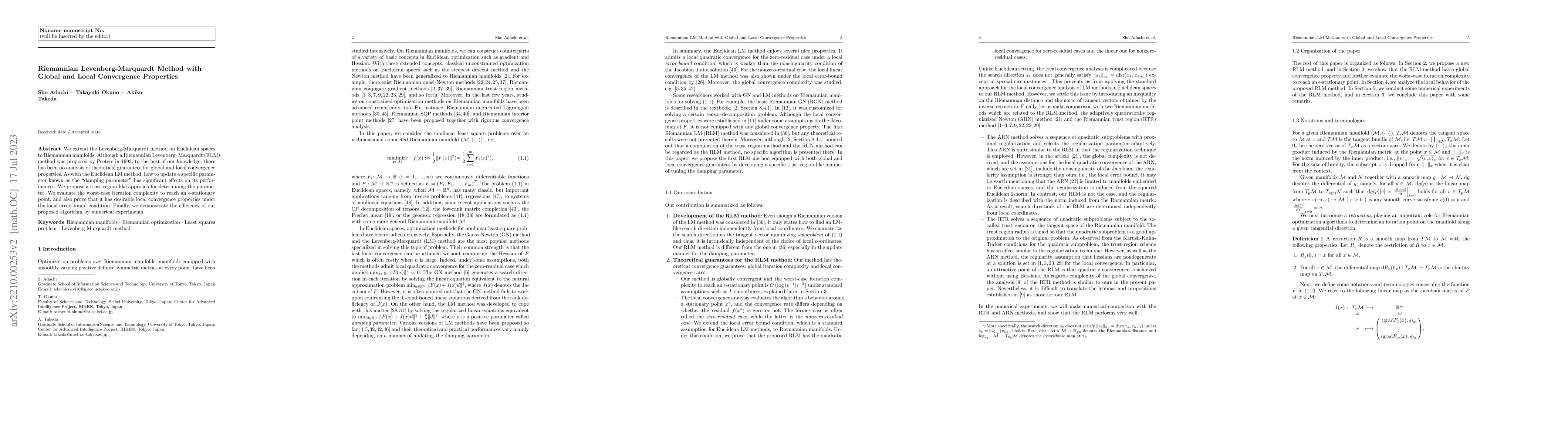 Thumbnail for Riemannian Levenberg-Marquardt Method with Global and Local Convergence
  Properties