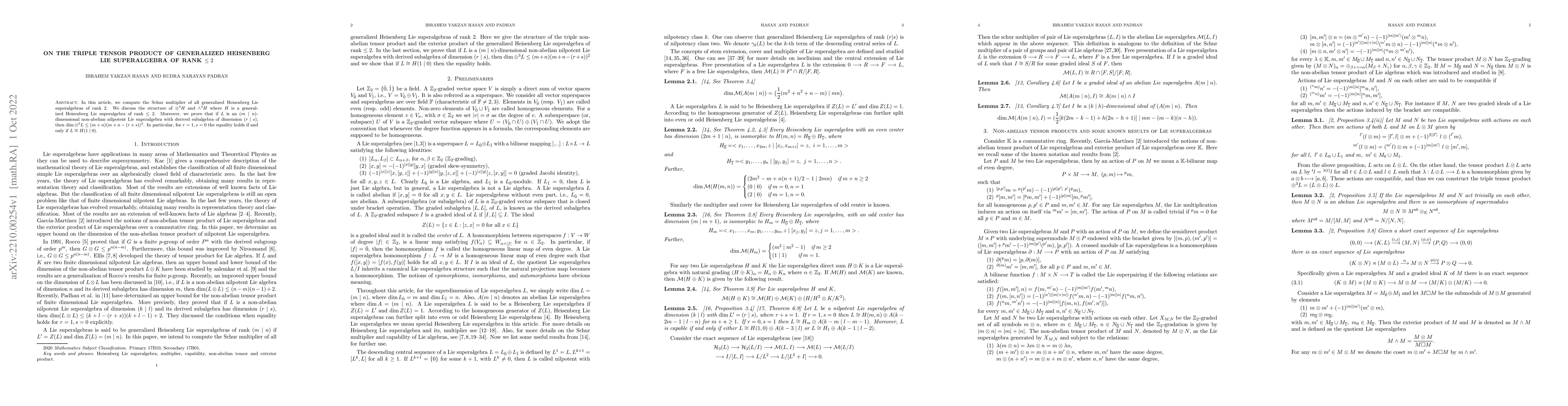 Thumbnail for On the triple tensor product of generalized Heisenberg Lie superalgebra
  of rank $\leq2$