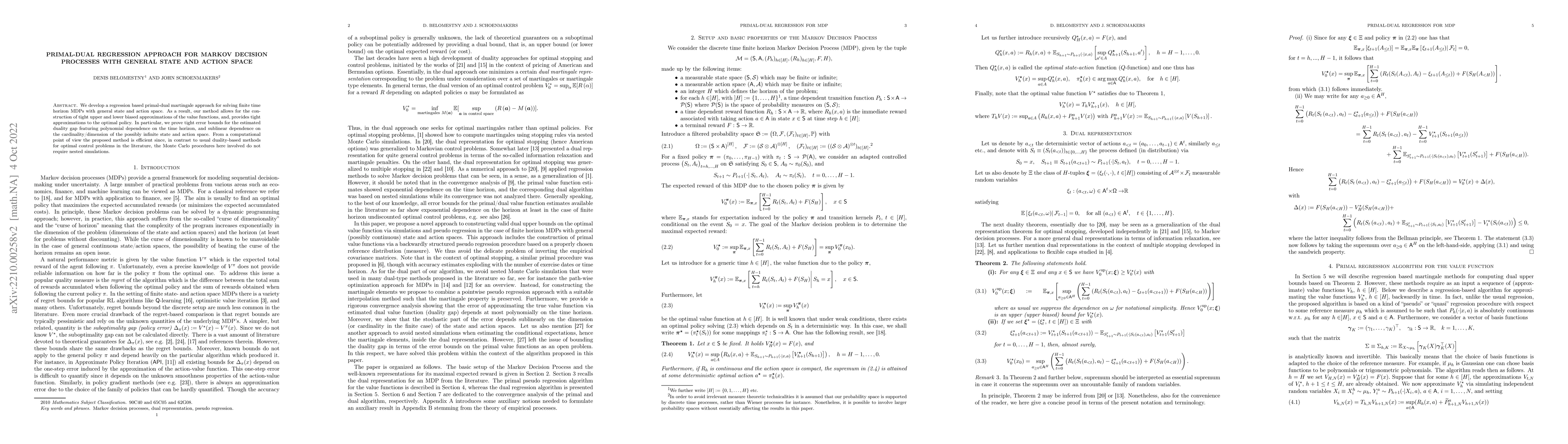 Thumbnail for Primal-dual regression approach for Markov decision processes with
  general state and action space