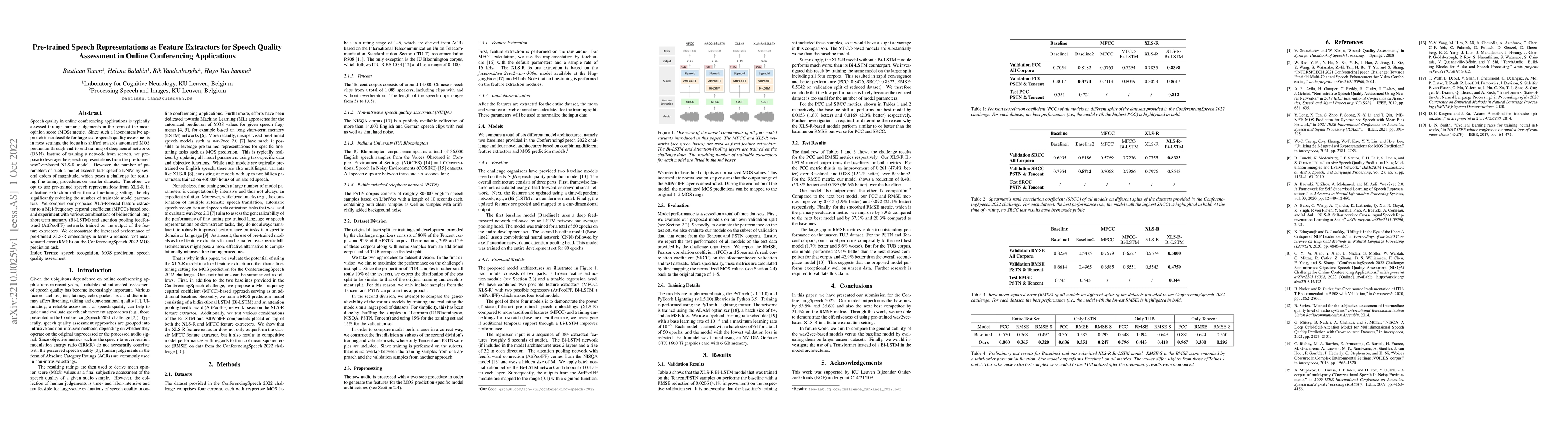 Thumbnail for Pre-trained Speech Representations as Feature Extractors for Speech
  Quality Assessment in Online Conferencing Applications