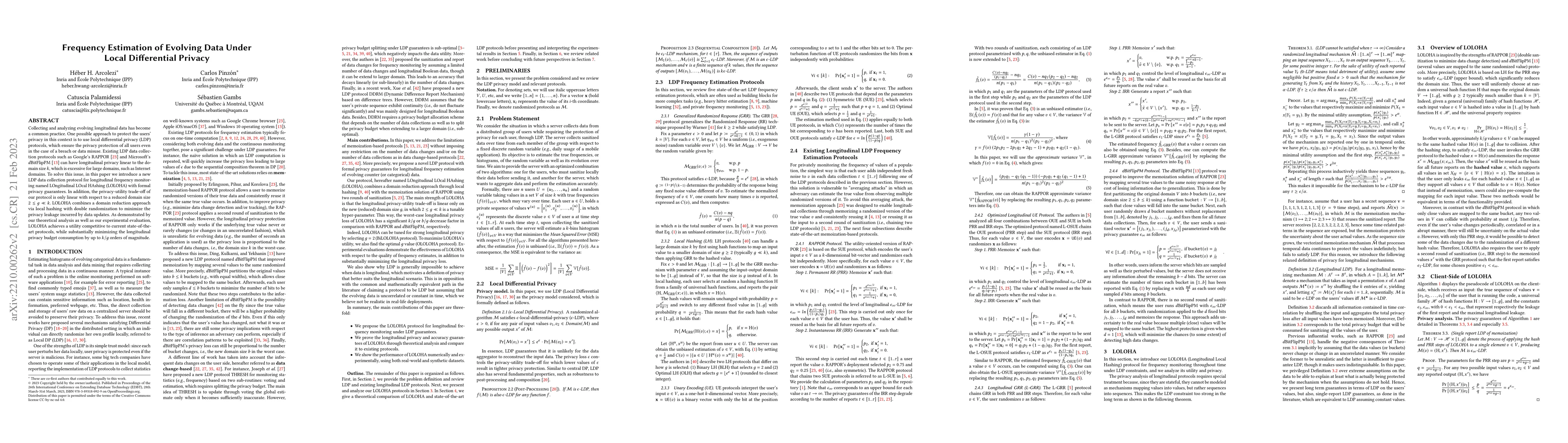 Thumbnail for Frequency Estimation of Evolving Data Under Local Differential Privacy