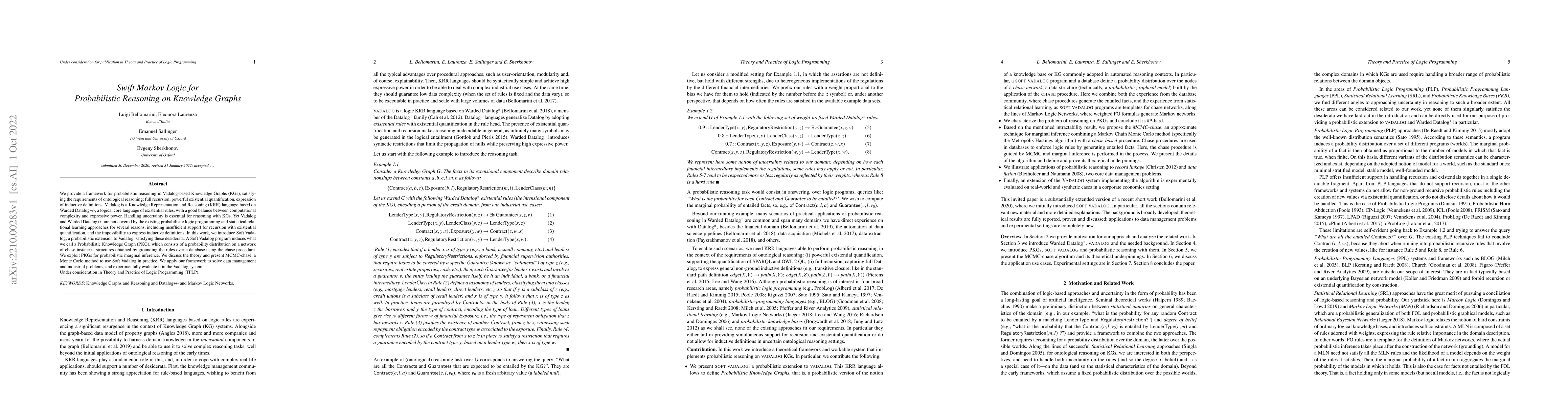 Thumbnail for Swift Markov Logic for Probabilistic Reasoning on Knowledge Graphs