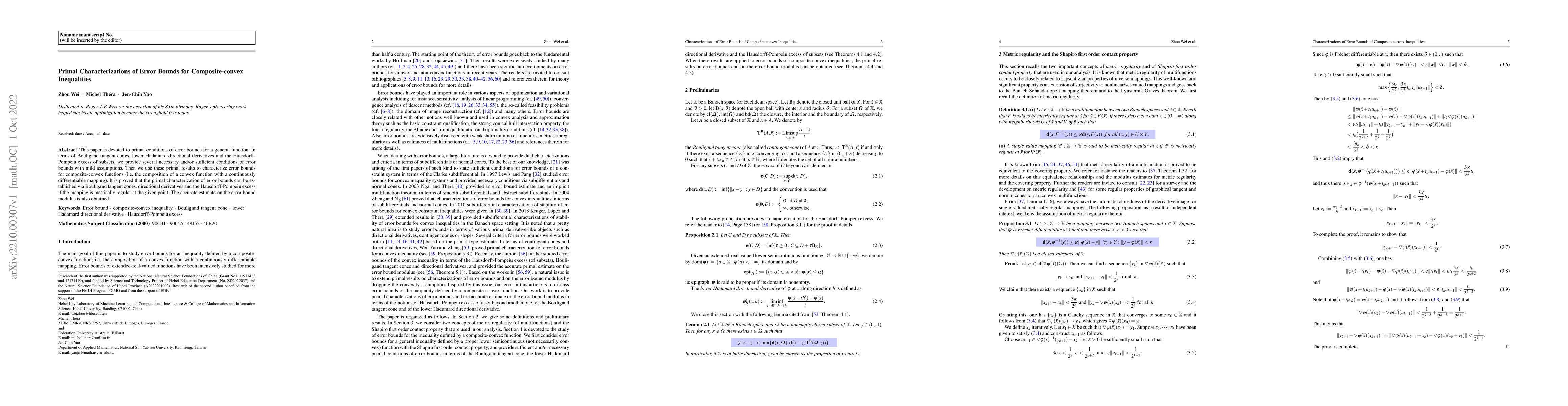 Thumbnail for Primal Characterizations of Error Bounds for Composite-convex
  Inequalities