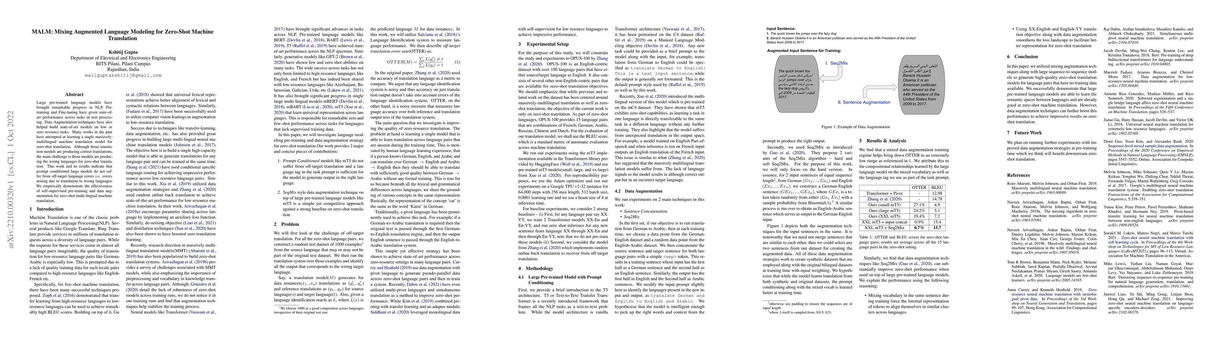 Thumbnail for MALM: Mixing Augmented Language Modeling for Zero-Shot Machine
  Translation