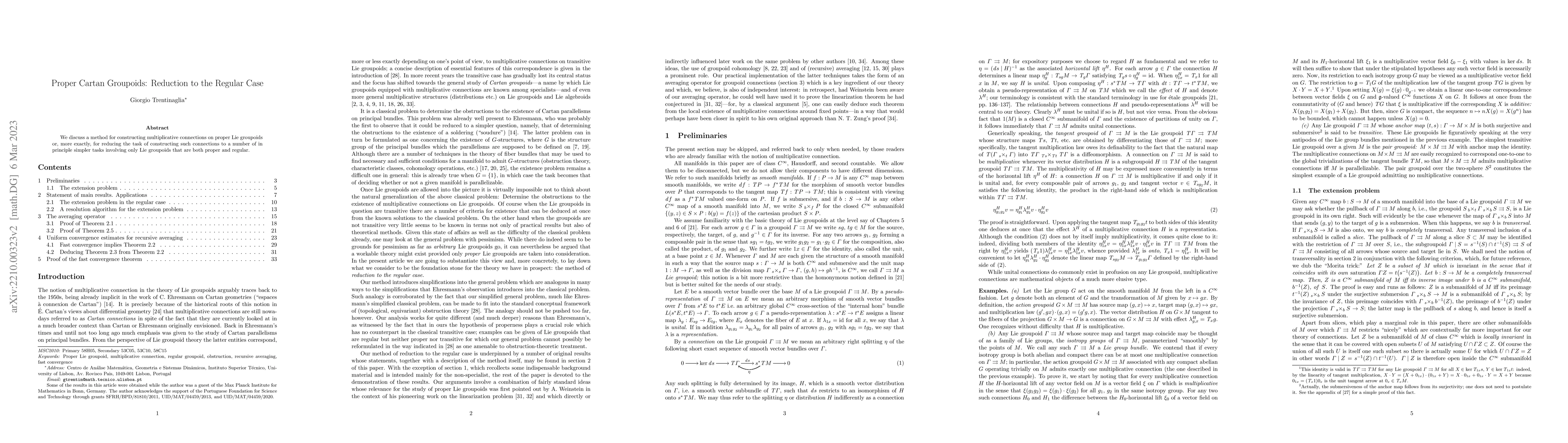 Thumbnail for Proper Cartan Groupoids: Reduction to the Regular Case
