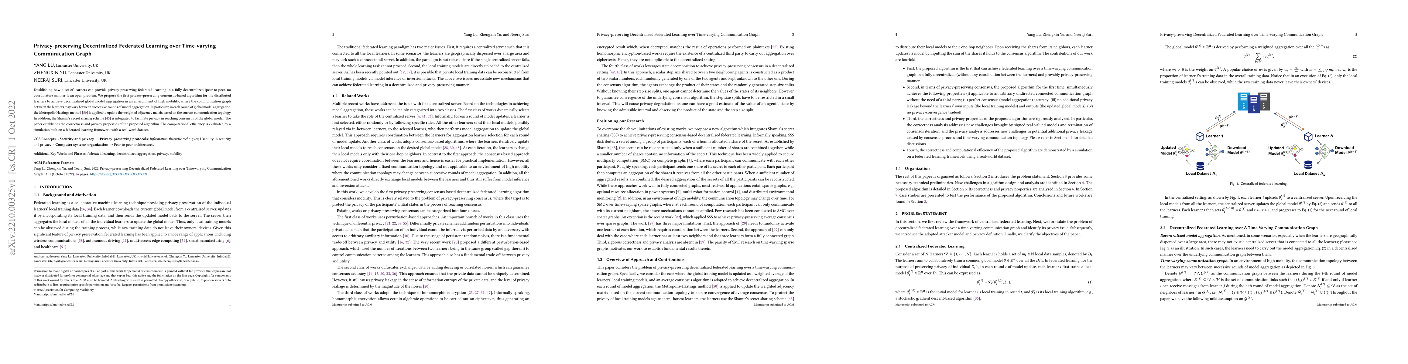 Thumbnail for Privacy-preserving Decentralized Federated Learning over Time-varying
  Communication Graph