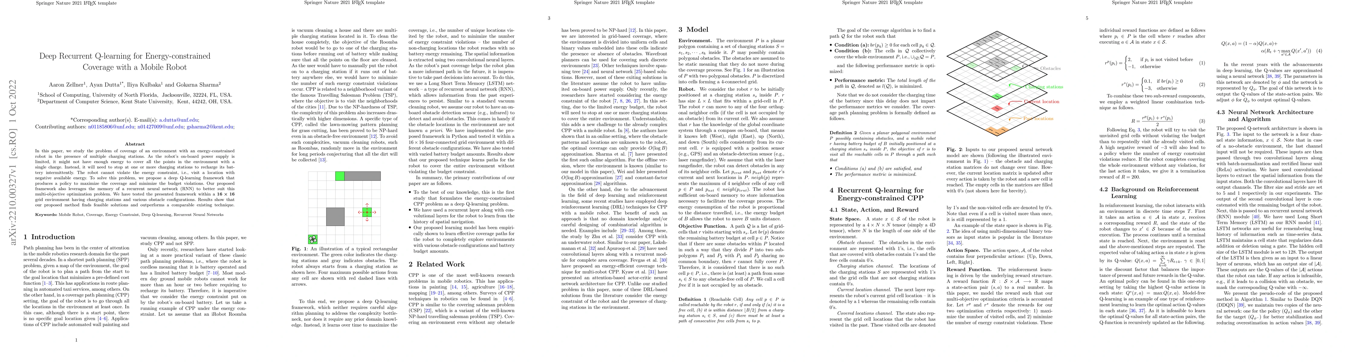 Thumbnail for Deep Recurrent Q-learning for Energy-constrained Coverage with a Mobile
  Robot