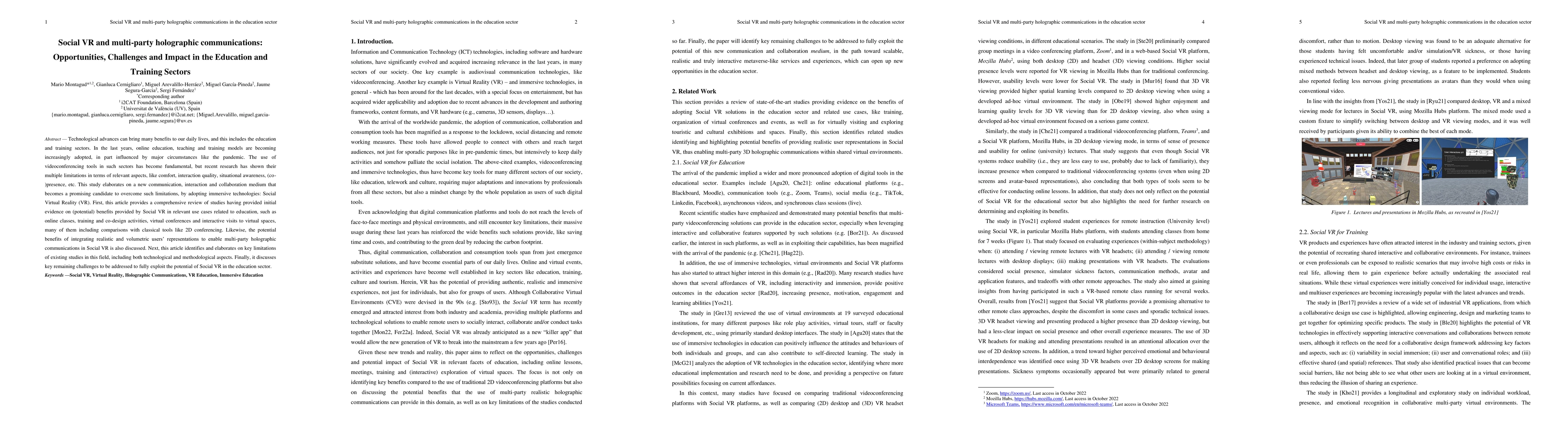Thumbnail for Social VR and multi-party holographic communications: Opportunities,
  Challenges and Impact in the Education and Training Sectors