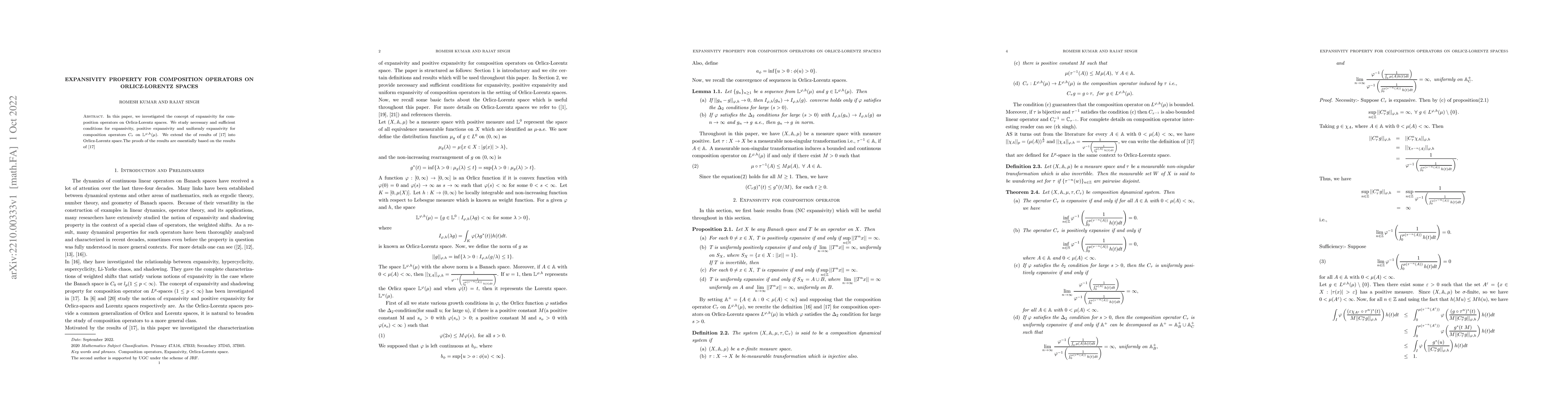 Thumbnail for Expansivity Property for Composition Operators on Orlicz -Lorentz Spaces