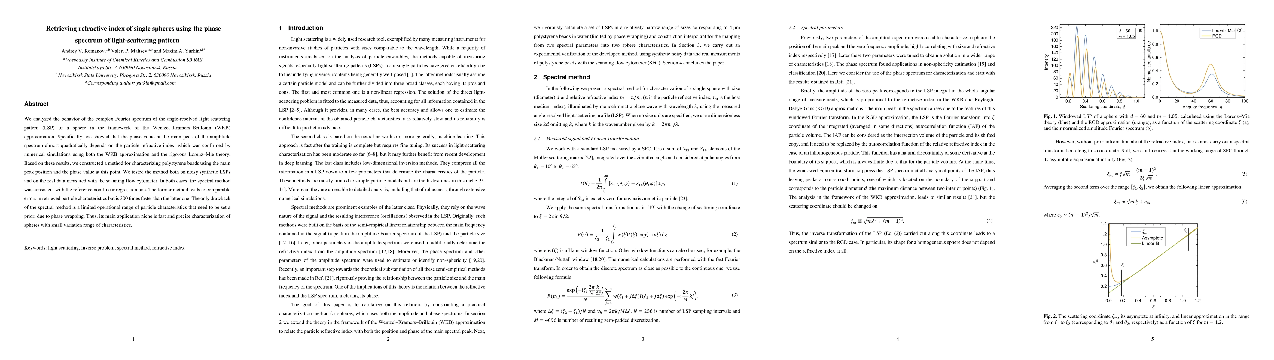 Thumbnail for Retrieving refractive index of single spheres using the phase spectrum
  of light-scattering pattern