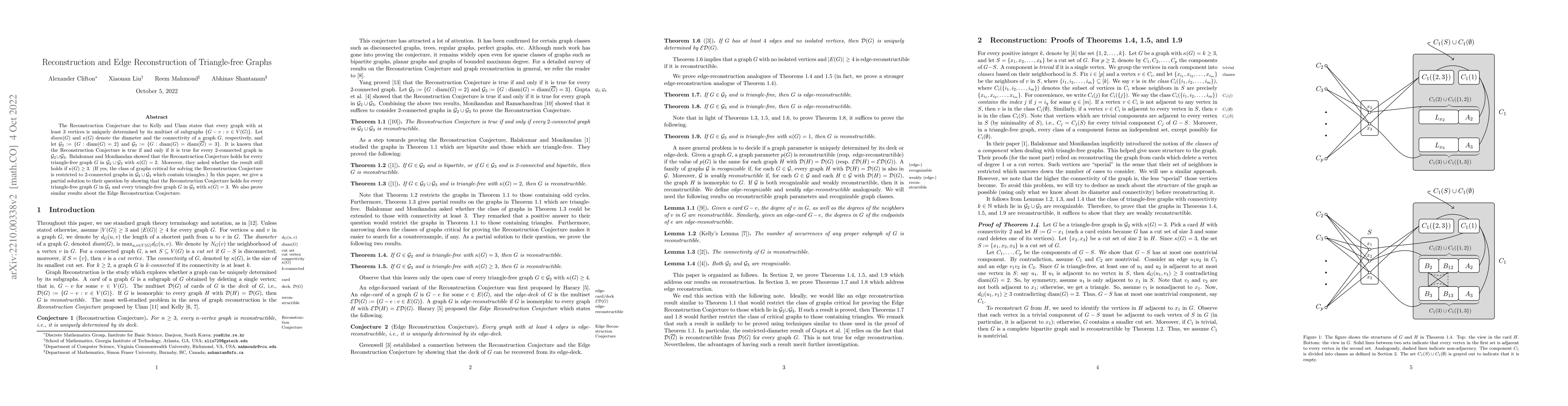 Thumbnail for Reconstruction and Edge Reconstruction of Triangle-free Graphs