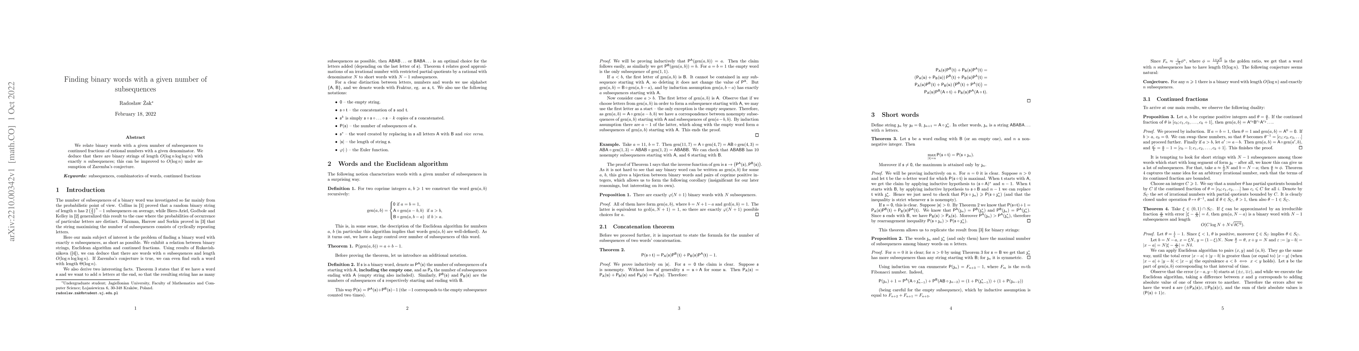 Thumbnail for Finding binary words with a given number of subsequences