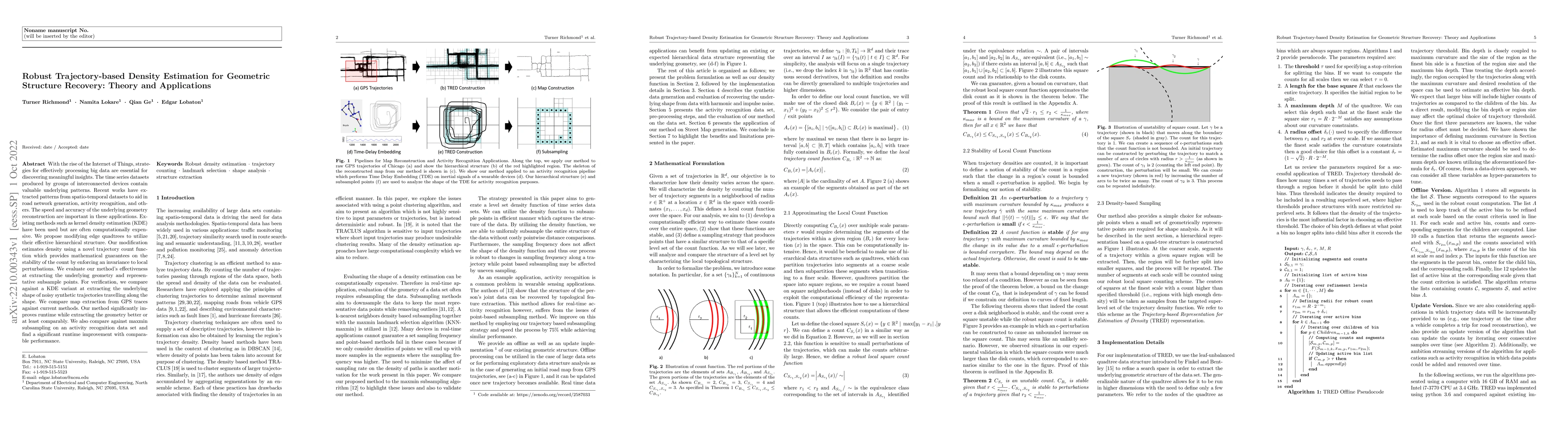 Thumbnail for Robust Trajectory-based Density Estimation for Geometric Structure
  Recovery: Theory and Applications