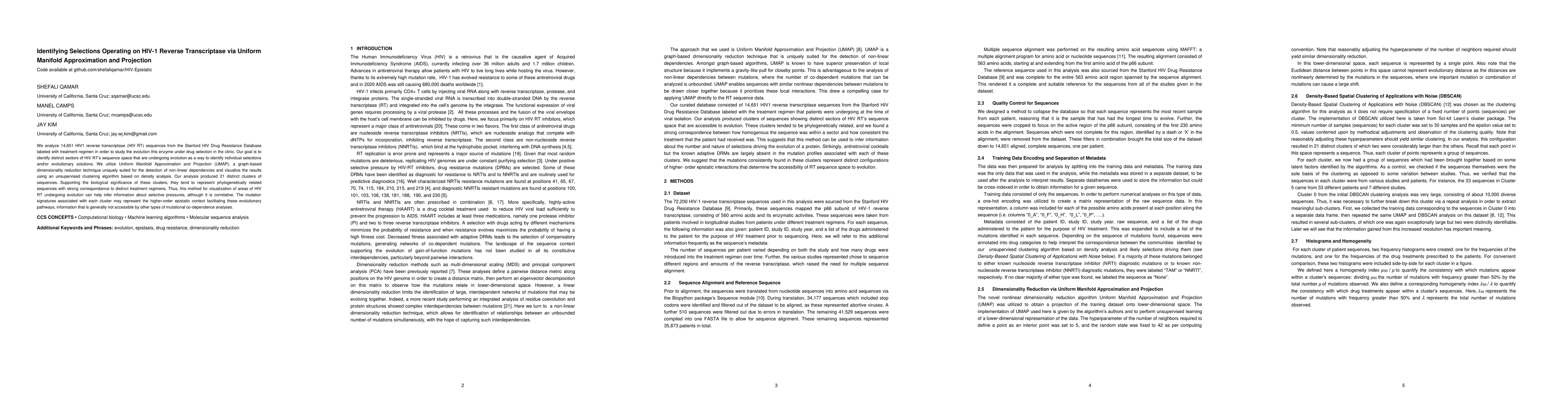 Thumbnail for Identifying Selections Operating on HIV-1 Reverse Transcriptase via
  Uniform Manifold Approximation and Projection