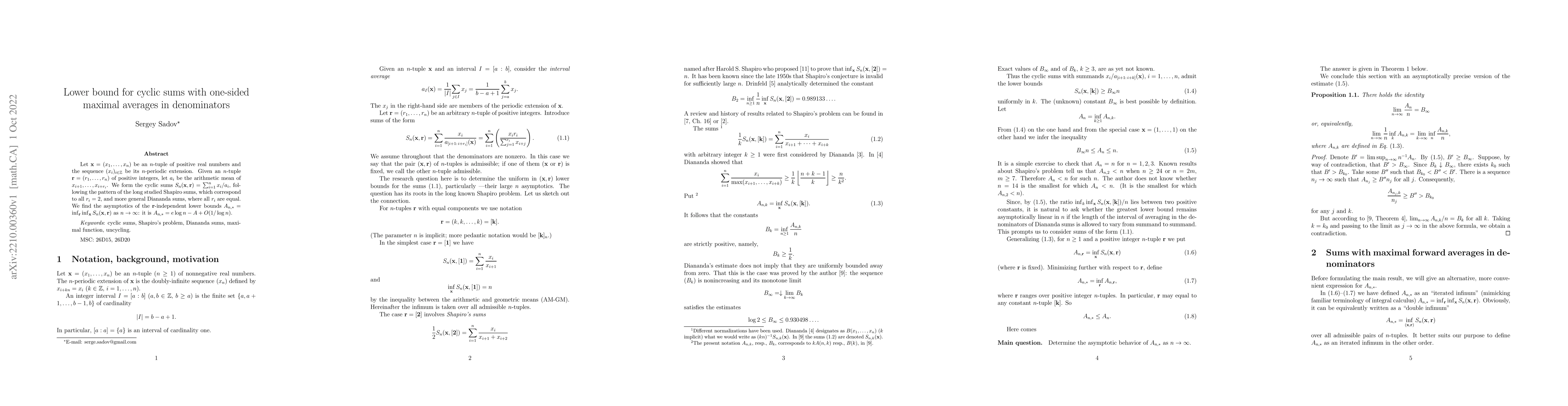 Thumbnail for Lower bound for cyclic sums with one-sided maximal averages in
  denominators