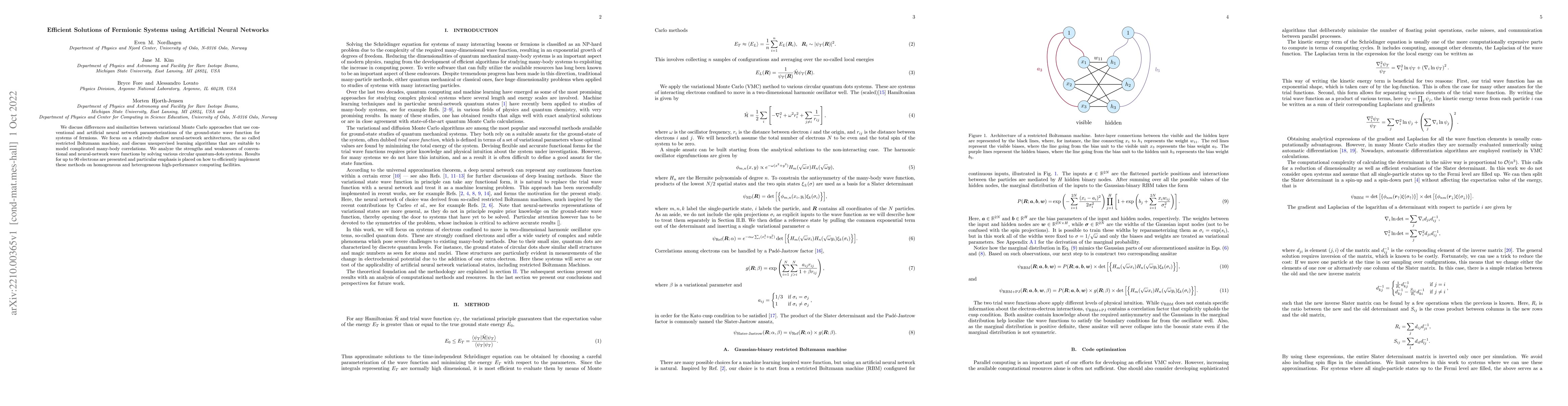 Thumbnail for Efficient Solutions of Fermionic Systems using Artificial Neural
  Networks