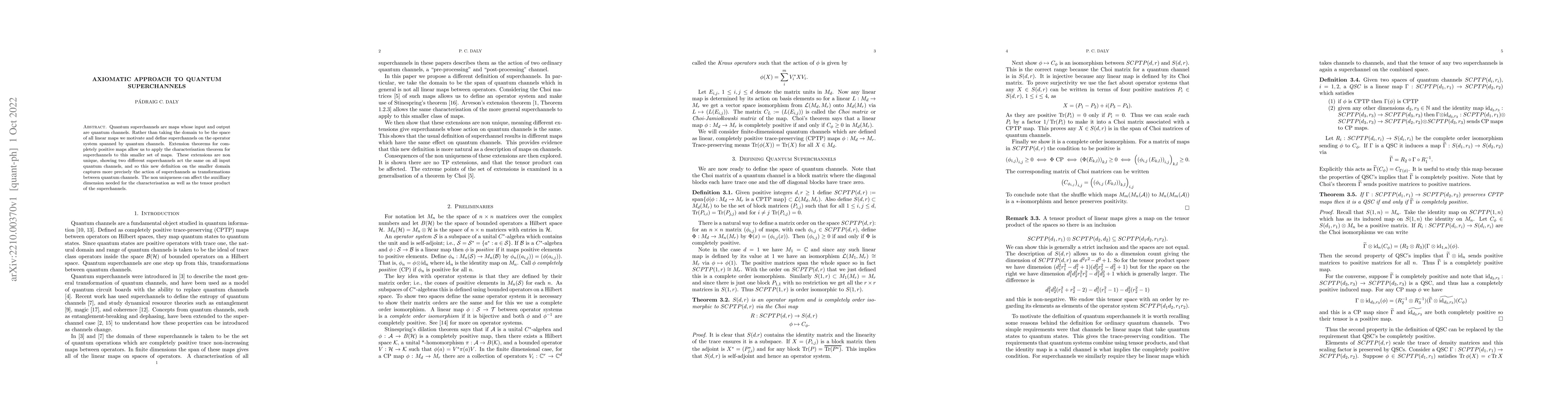 Thumbnail for Axiomatic Approach to Quantum Superchannels