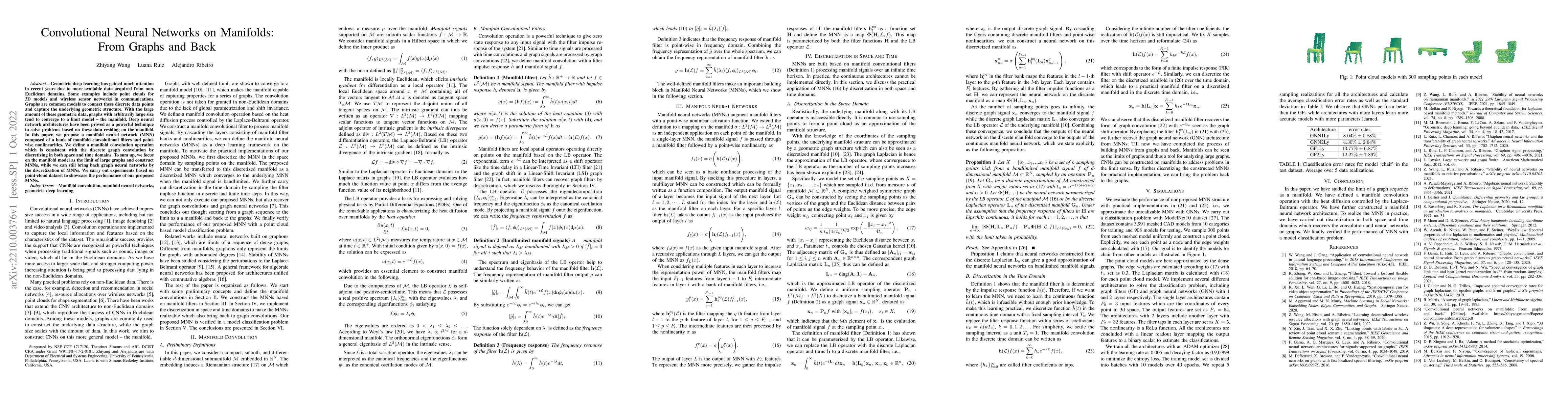 Thumbnail for Convolutional Neural Networks on Manifolds: From Graphs and Back