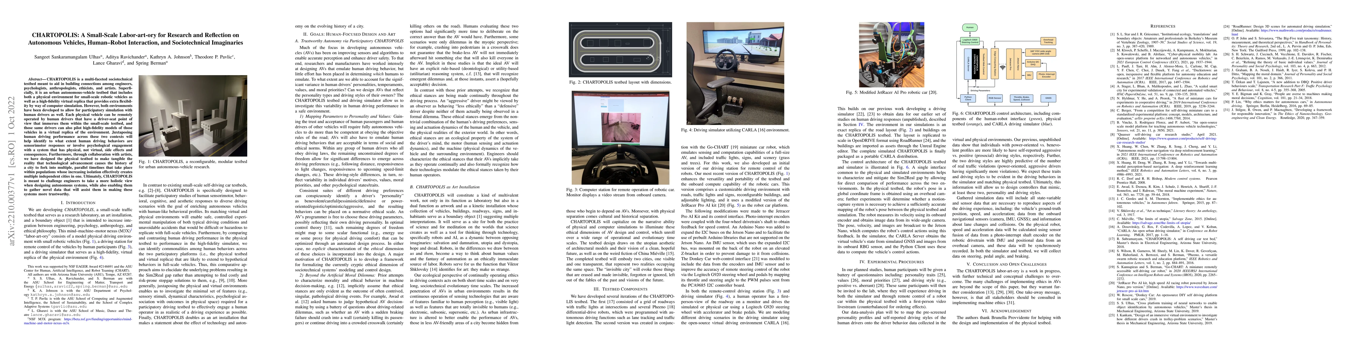 Thumbnail for CHARTOPOLIS: A Small-Scale Labor-art-ory for Research and Reflection on
  Autonomous Vehicles, Human-Robot Interaction, and Sociotechnical Imaginaries