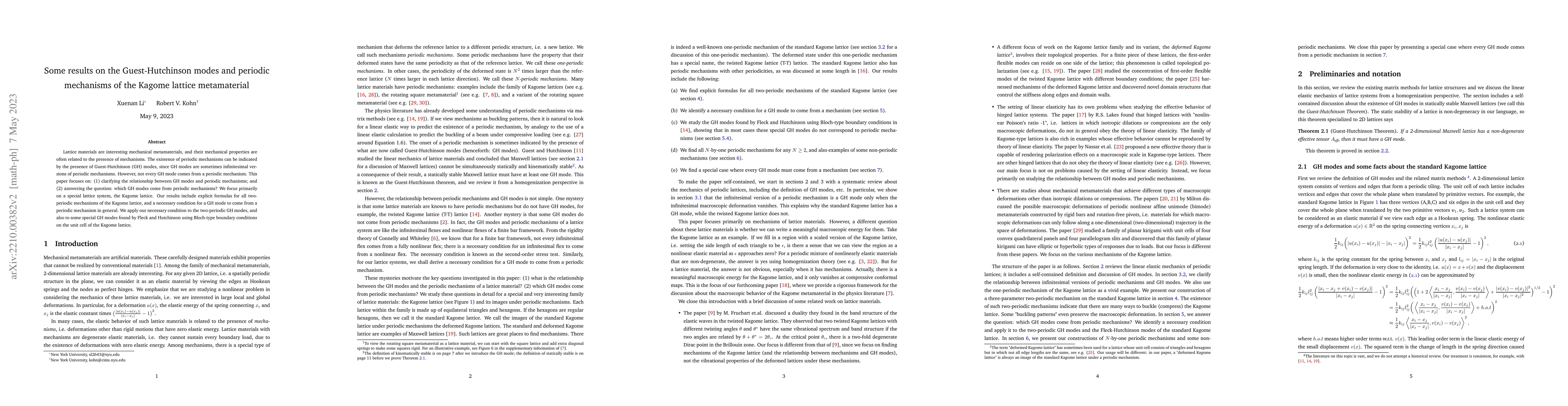 Thumbnail for Some results on the Guest-Hutchinson modes and periodic mechanisms of
  the Kagome lattice metamaterial