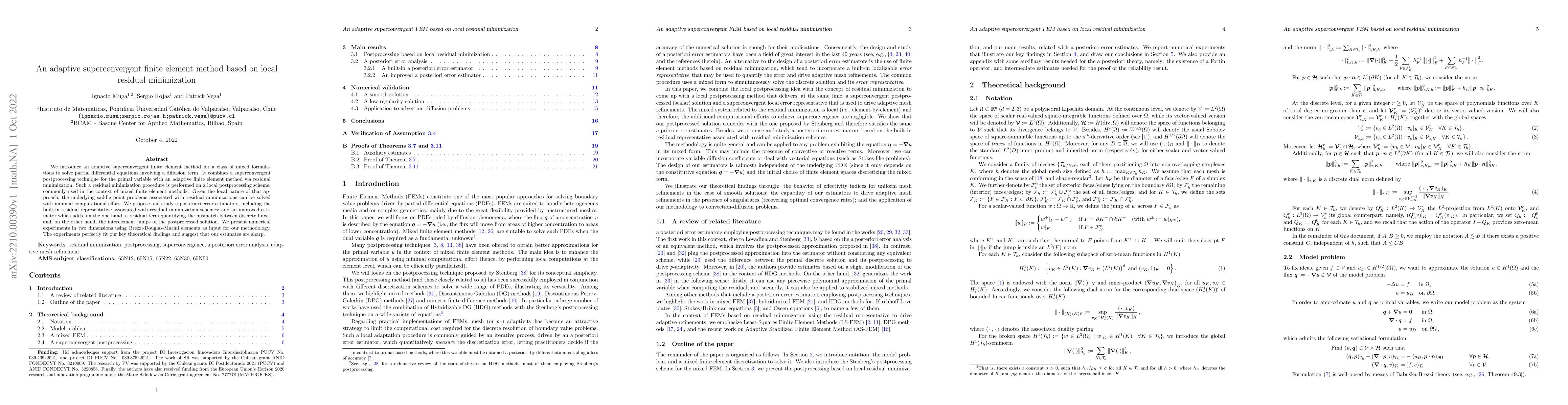 Thumbnail for An adaptive superconvergent finite element method based on local
  residual minimization