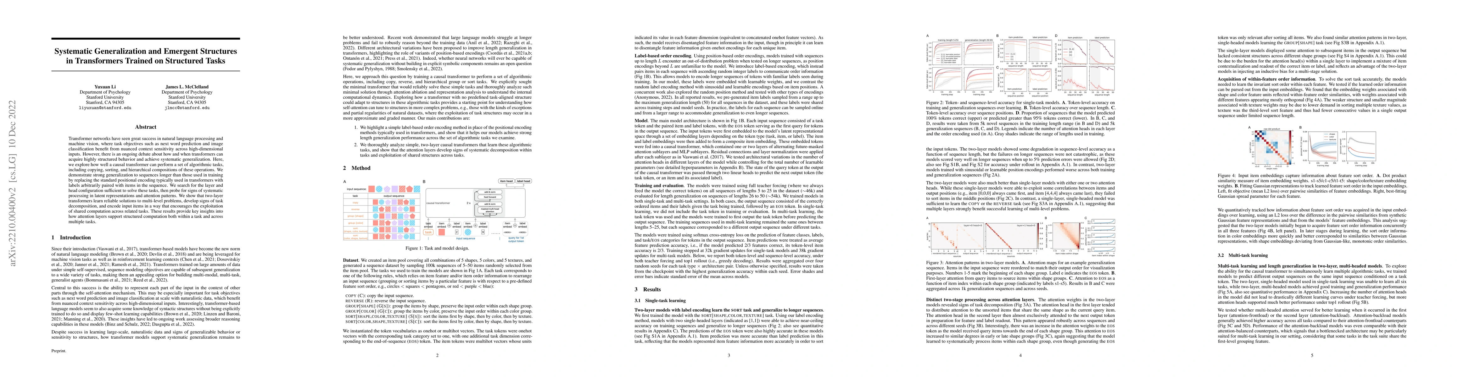 Thumbnail for Systematic Generalization and Emergent Structures in Transformers
  Trained on Structured Tasks