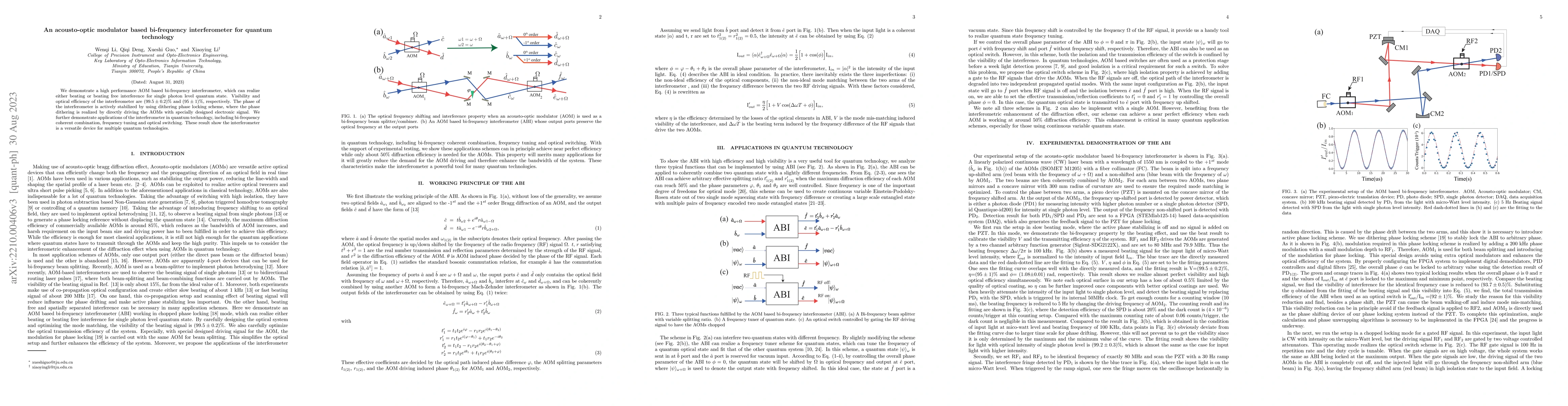 Thumbnail for An acousto-optic modulator based bi-frequency interferometer for quantum
  technology