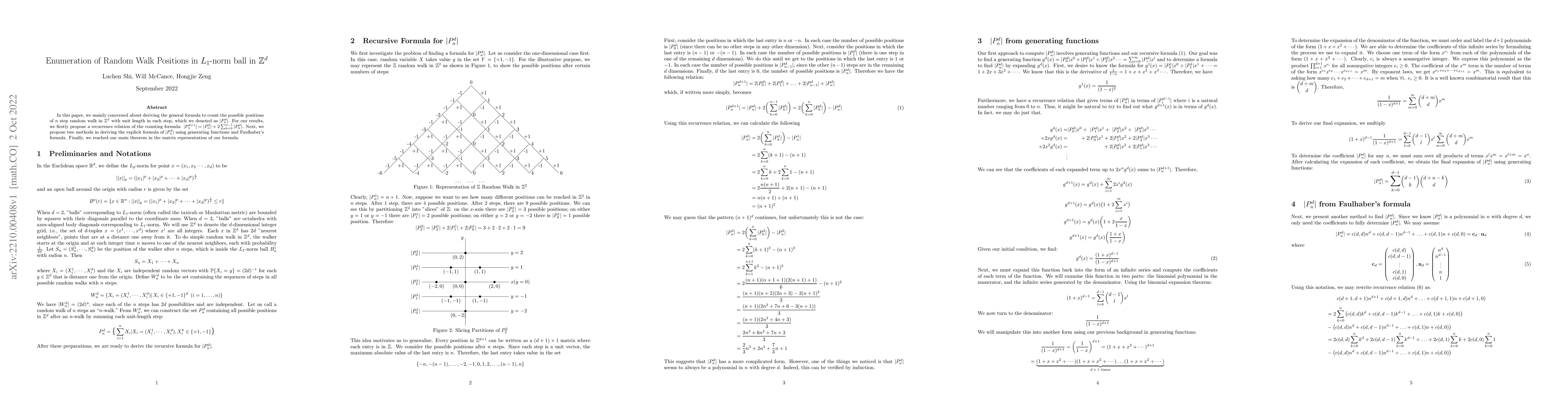 Thumbnail for Enumeration of Random Walk Positions in $L_1$-norm ball in
  $\mathbb{Z}^d$