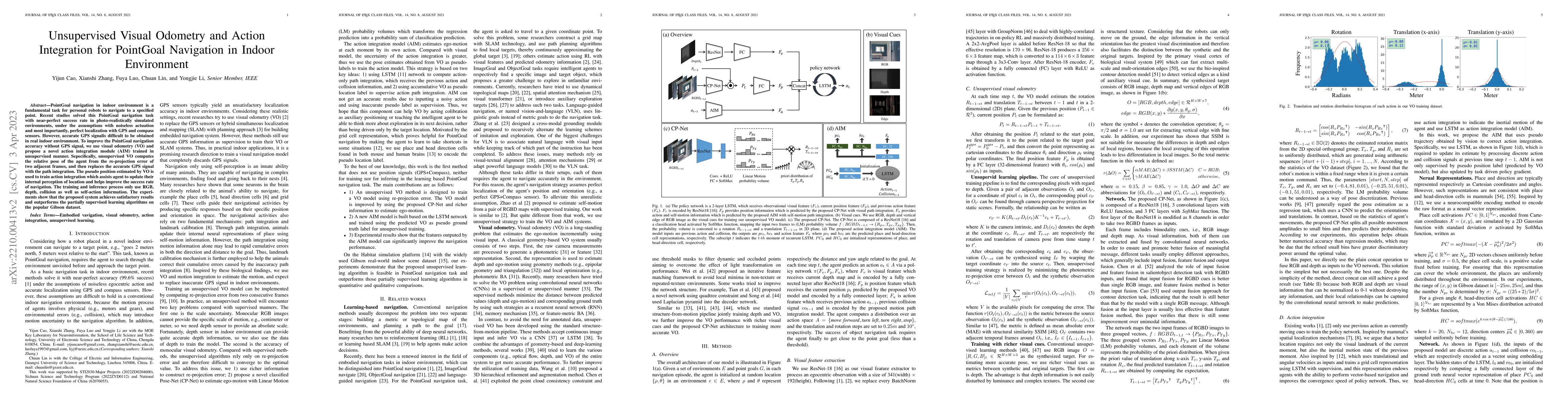 Thumbnail for Unsupervised Visual Odometry and Action Integration for PointGoal
  Navigation in Indoor Environment