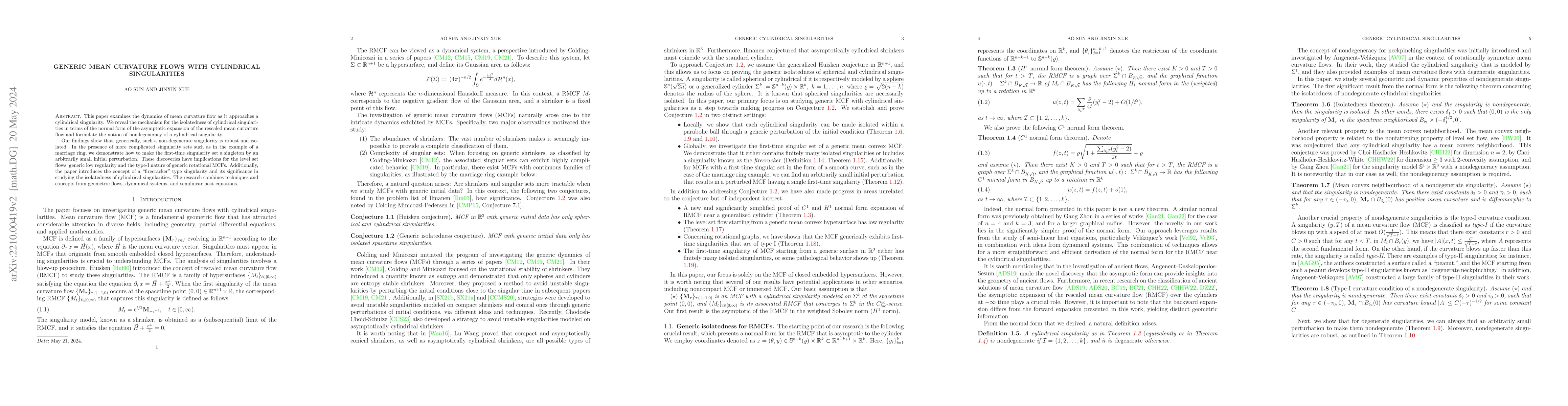 Thumbnail for Generic mean curvature flows with cylindrical singularities