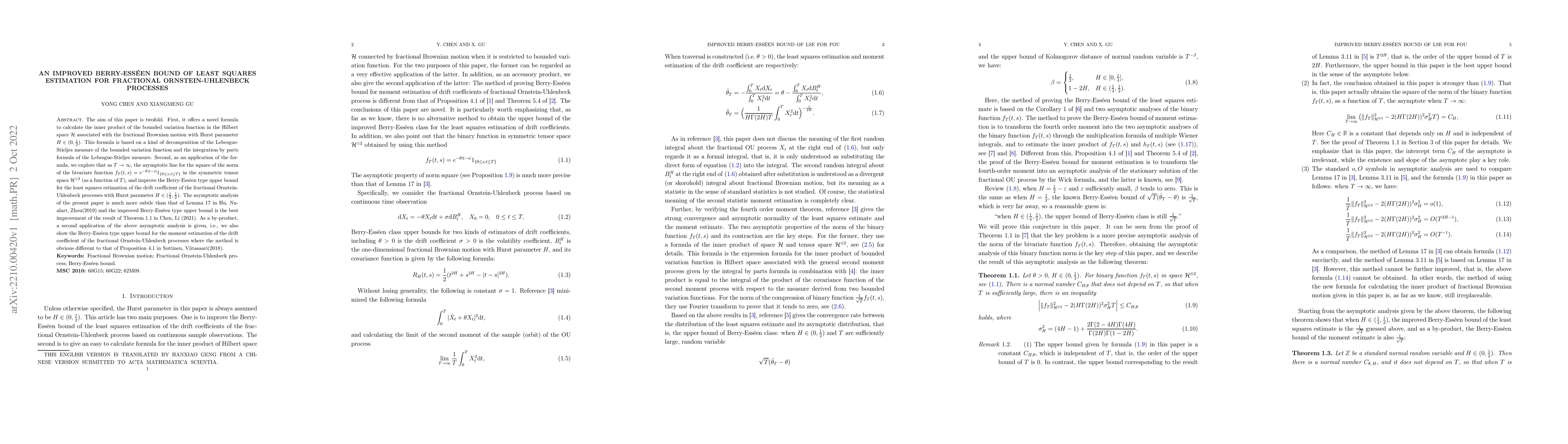 Thumbnail for An Improved Berry-Esseen Bound of Least Squares Estimation for
  Fractional Ornstein-Uhlenbeck Processes