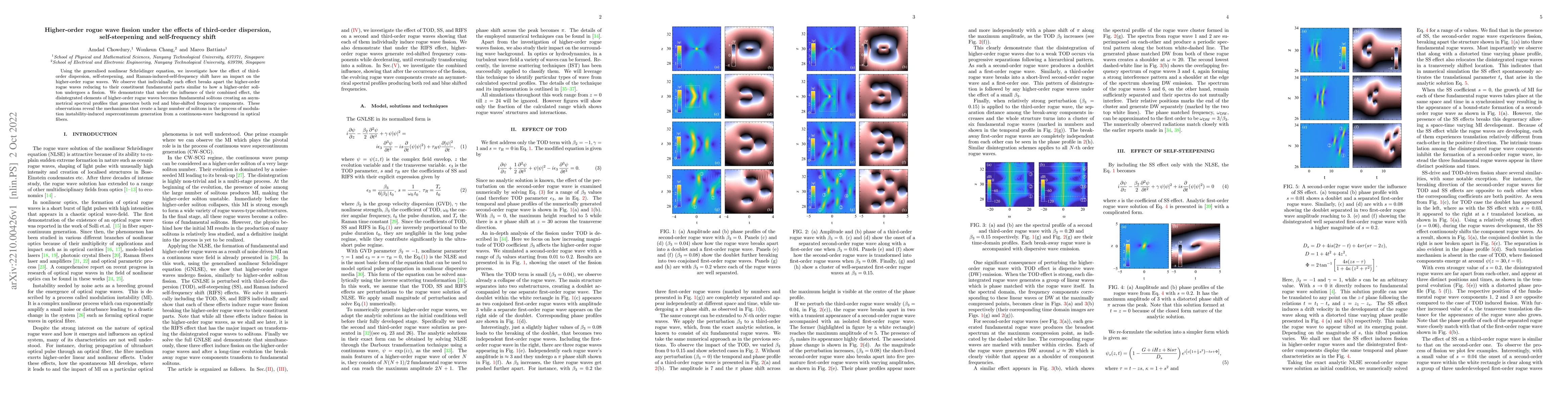 Thumbnail for Higher-order rogue wave fission under the effects of third-order
  dispersion, self-steepening and self-frequency shift