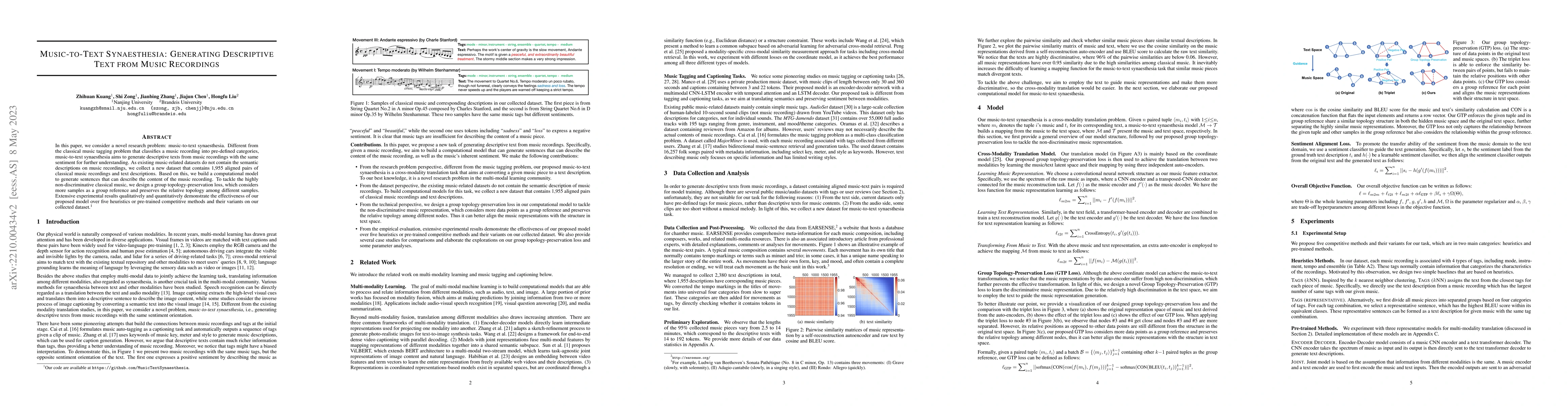 Thumbnail for Music-to-Text Synaesthesia: Generating Descriptive Text from Music
  Recordings