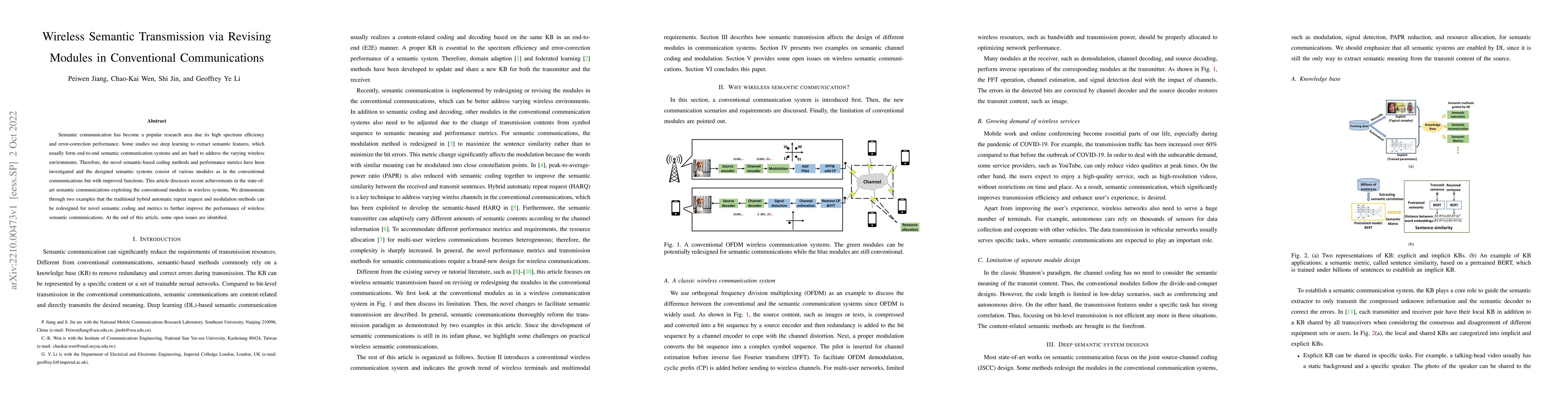 Thumbnail for Wireless Semantic Transmission via Revising Modules in Conventional
  Communications