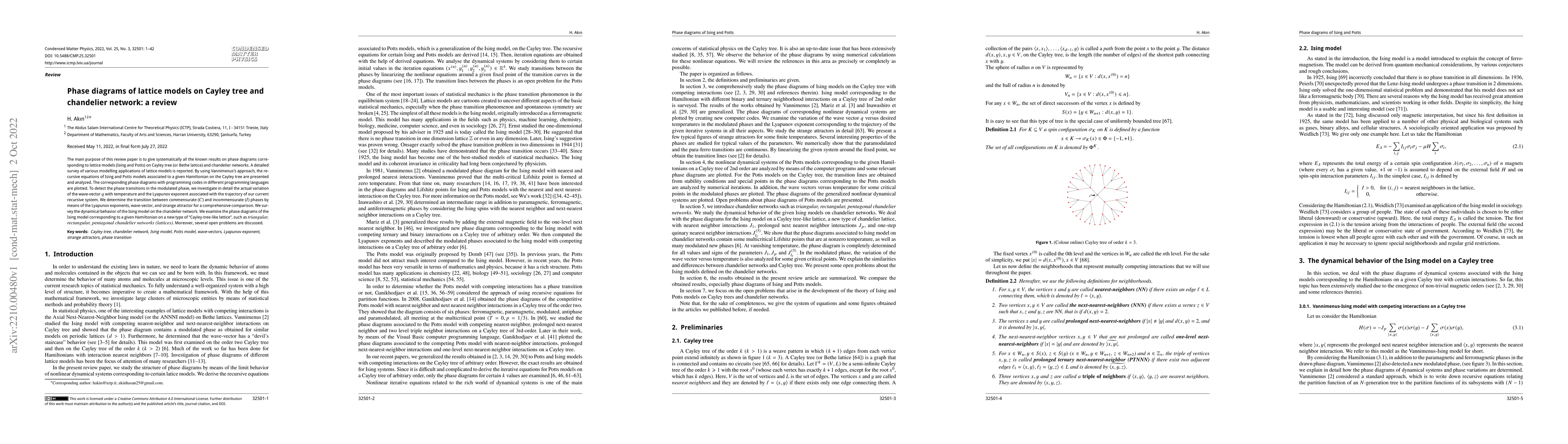 Thumbnail for Phase diagrams of lattice models on Cayley tree and chandelier network:
  a review