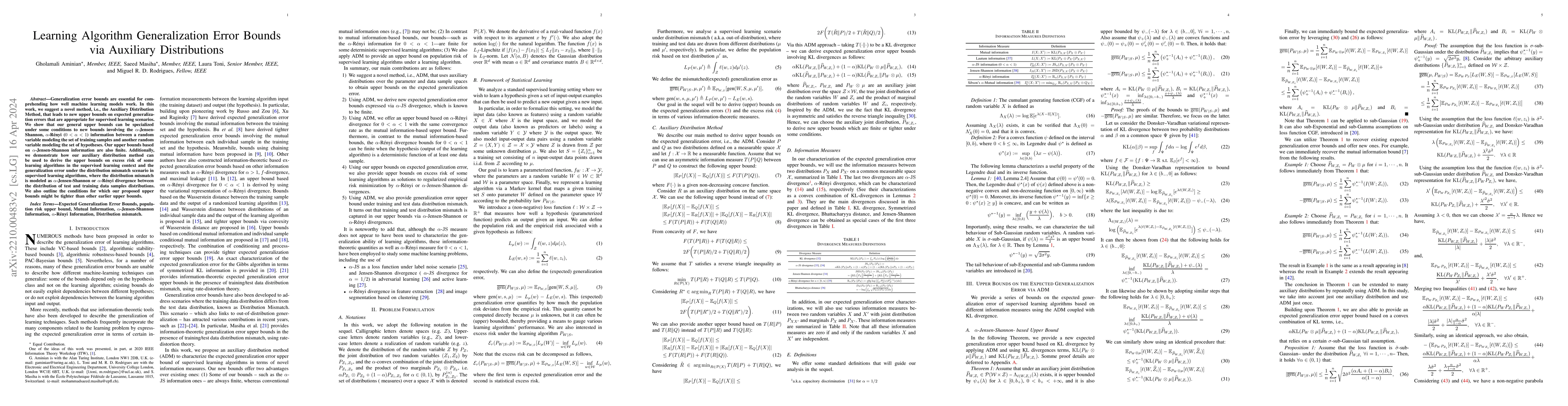 Thumbnail for Learning Algorithm Generalization Error Bounds via Auxiliary
  Distributions