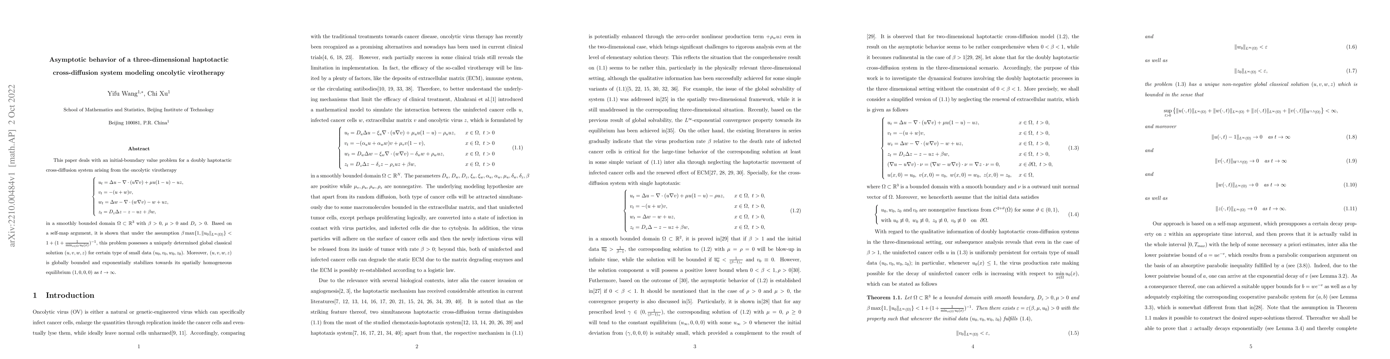 Thumbnail for Asymptotic behavior of a three-dimensional haptotactic cross-diffusion
  system modeling oncolytic virotherapy
