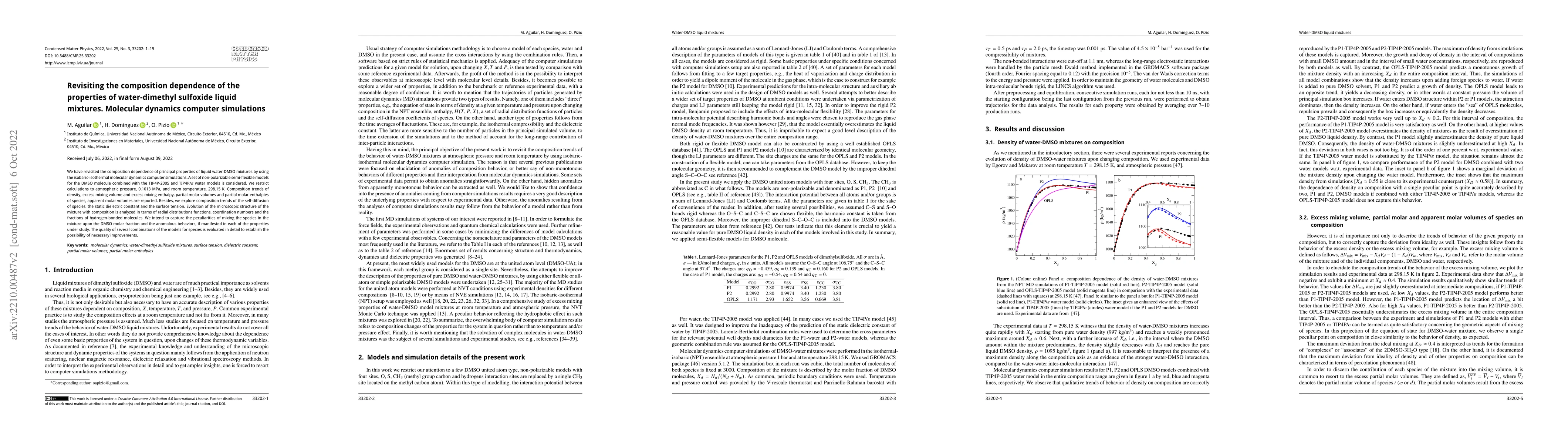 Thumbnail for Revisiting the composition dependence of the properties of
  water-dimethyl sulfoxide liquid mixtures. Molecular dynamics computer
  simulations