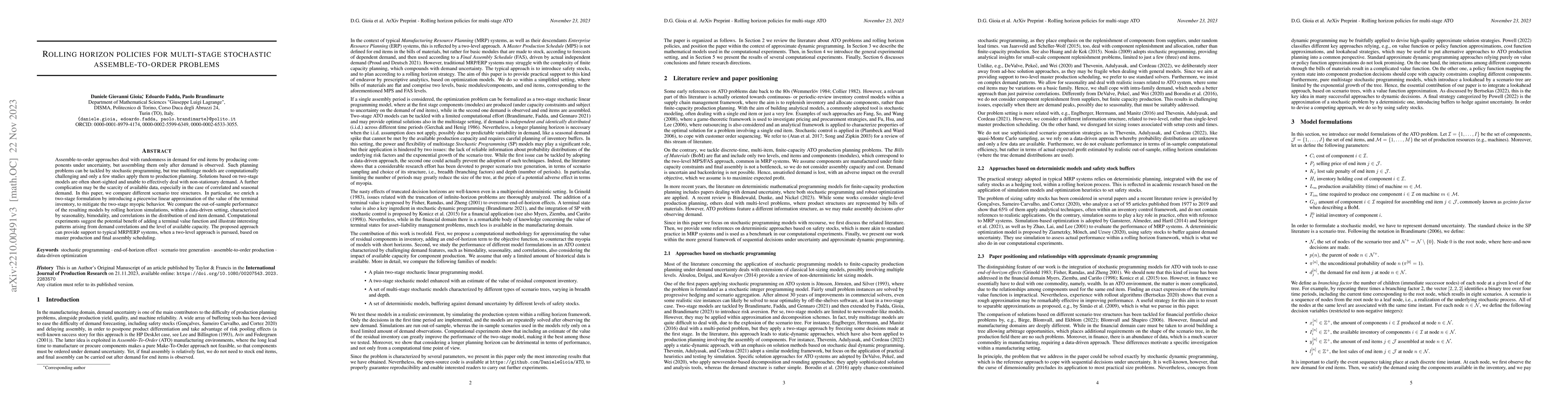 Thumbnail for Rolling horizon policies for multi-stage stochastic assemble-to-order
  problems